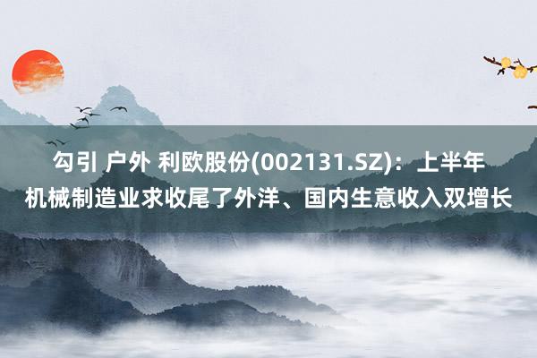 勾引 户外 利欧股份(002131.SZ)：上半年机械制造业求收尾了外洋、国内生意收入双增长