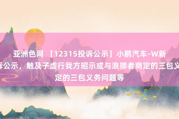 亚洲色网 【12315投诉公示】小鹏汽车-W新增5件投诉公示，触及子虚行我方昭示或与浪掷者商定的三包义务问题等