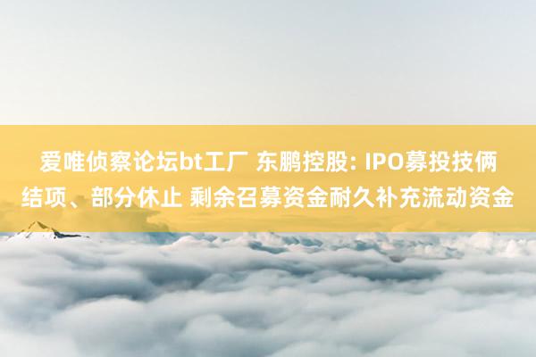 爱唯侦察论坛bt工厂 东鹏控股: IPO募投技俩结项、部分休止 剩余召募资金耐久补充流动资金