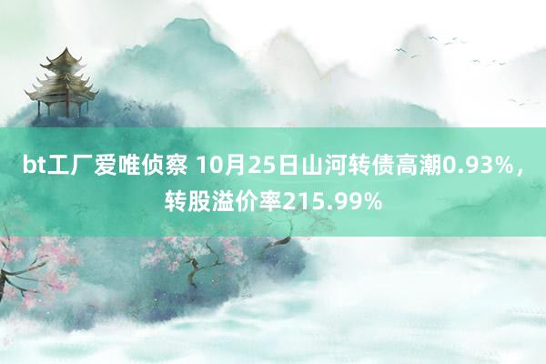 bt工厂爱唯侦察 10月25日山河转债高潮0.93%，转股溢价率215.99%