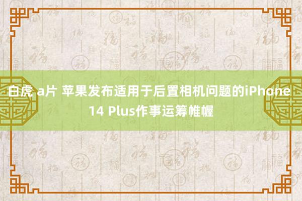 白虎 a片 苹果发布适用于后置相机问题的iPhone 14 Plus作事运筹帷幄