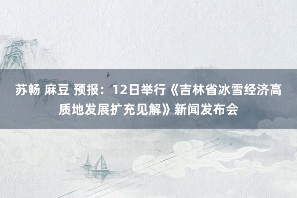 苏畅 麻豆 预报：12日举行《吉林省冰雪经济高质地发展扩充见解》新闻发布会