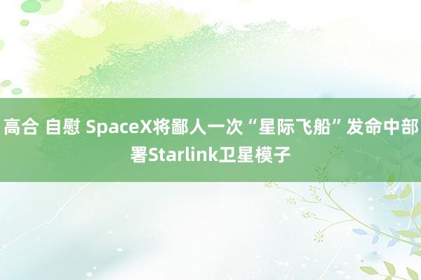 高合 自慰 SpaceX将鄙人一次“星际飞船”发命中部署Starlink卫星模子