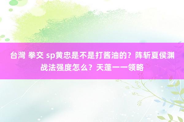 台灣 拳交 sp黄忠是不是打酱油的？阵斩夏侯渊战法强度怎么？天蓬一一领略