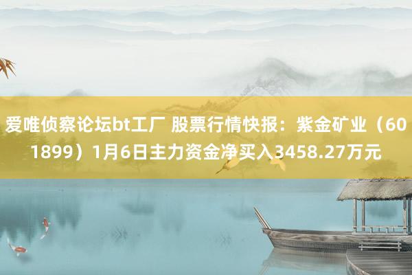 爱唯侦察论坛bt工厂 股票行情快报：紫金矿业（601899）1月6日主力资金净买入3458.27万元