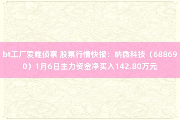 bt工厂爱唯侦察 股票行情快报：纳微科技（688690）1月6日主力资金净买入142.80万元