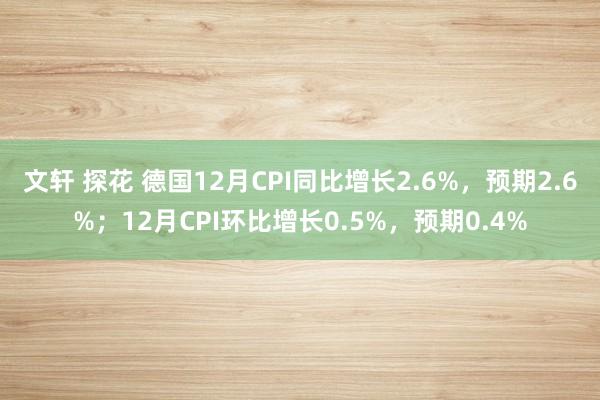 文轩 探花 德国12月CPI同比增长2.6%，预期2.6%；12月CPI环比增长0.5%，预期0.4%